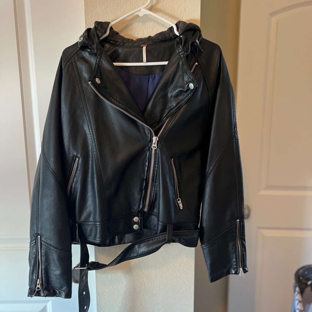 Free People Black Faux Leather Moro Jacket- Size Small